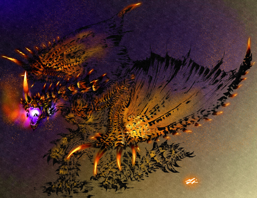 absurdres, breath_weapon, breathing_fire, deadpool_yuchan, dragon, dragon_horns, embers, espinas