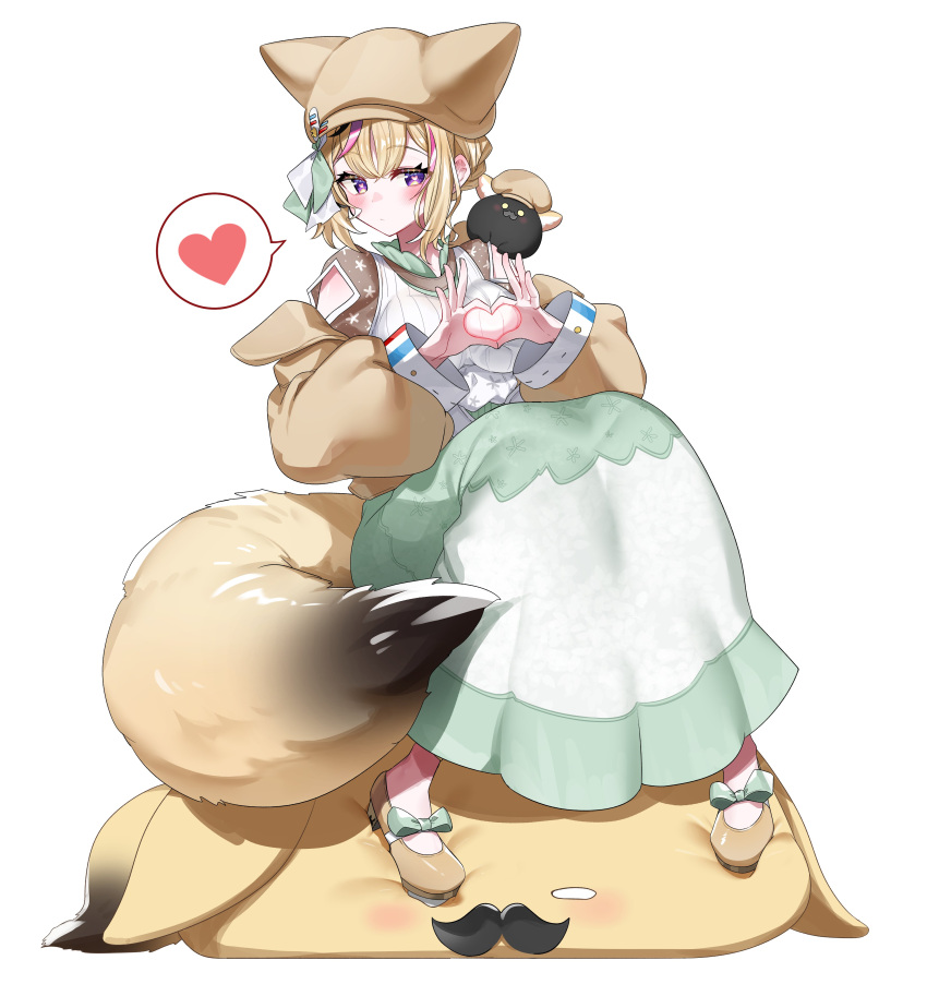 1girl, absurdres, animal_ear_fluff, black_hair, blonde_hair, blouse, blush, breasts