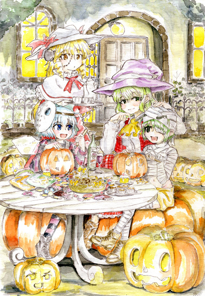 antennae, ascot, bandage_over_one_eye, bandages, bolts, boots, bottle, candy