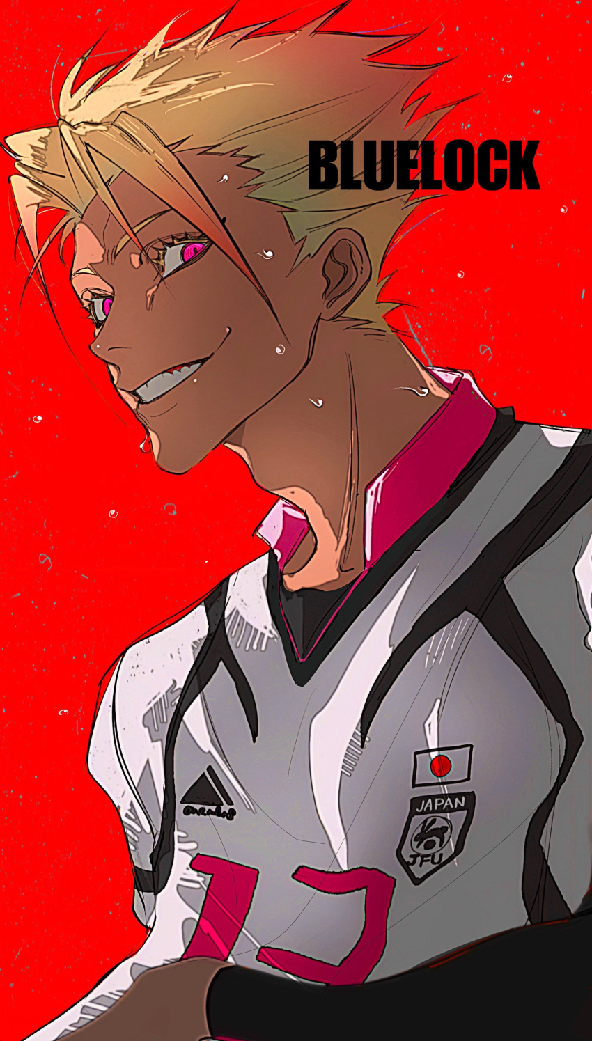 1boy, absurdres, blonde_hair, blue_lock, bo_toike57, dark-skinned_male, dark_skin, from_side