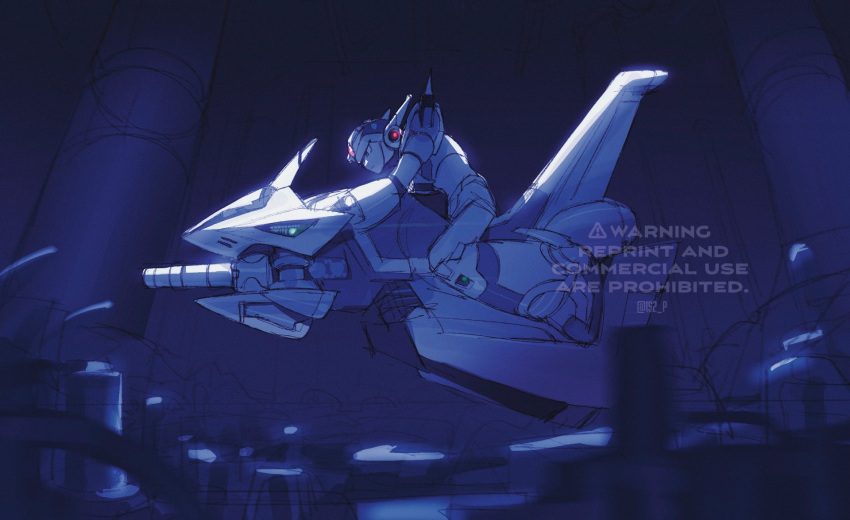 1boy, android, armor, blue_helmet, fourth_armor_x_(mega_man), highres, hover_bike, limited_palette