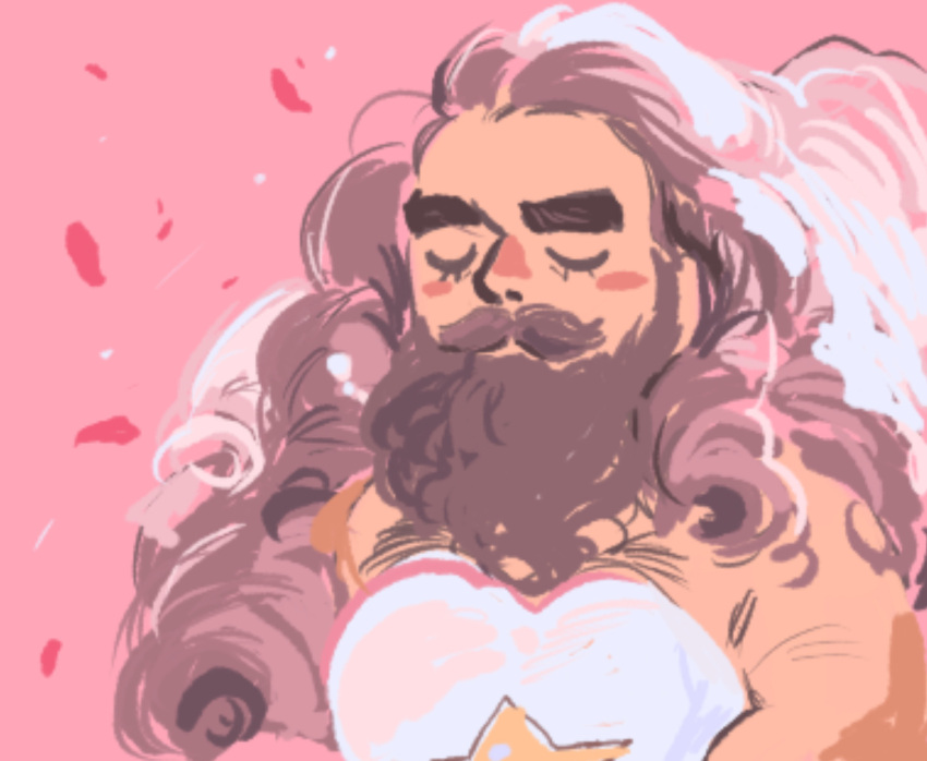 1boy, bare_shoulders, beard, blush, closed_eyes, dress, dungeon_meshi, dwarf