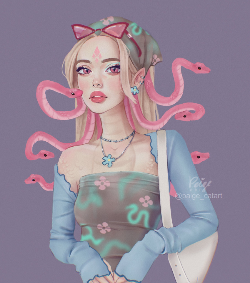 1girl, blonde_hair, eyewear_on_head, highres, long_hair, looking_at_viewer, monster_high, paige_catart