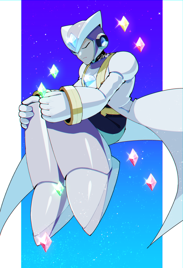 android, armor, chest_jewel, closed_eyes, coat, forehead_jewel, full_body, gate_(mega_man)