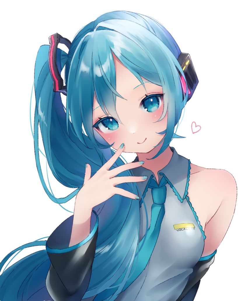 1girl, alternate_hairstyle, aqua_nails, aqua_necktie, bare_shoulders, black_sleeves, blue_eyes, blue_hair