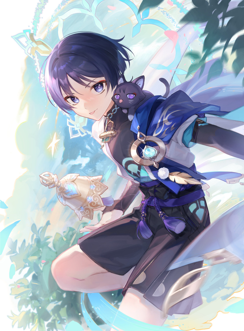 1boy, absurdres, animal, animal_ears, bell, belt, black_belt, black_bow