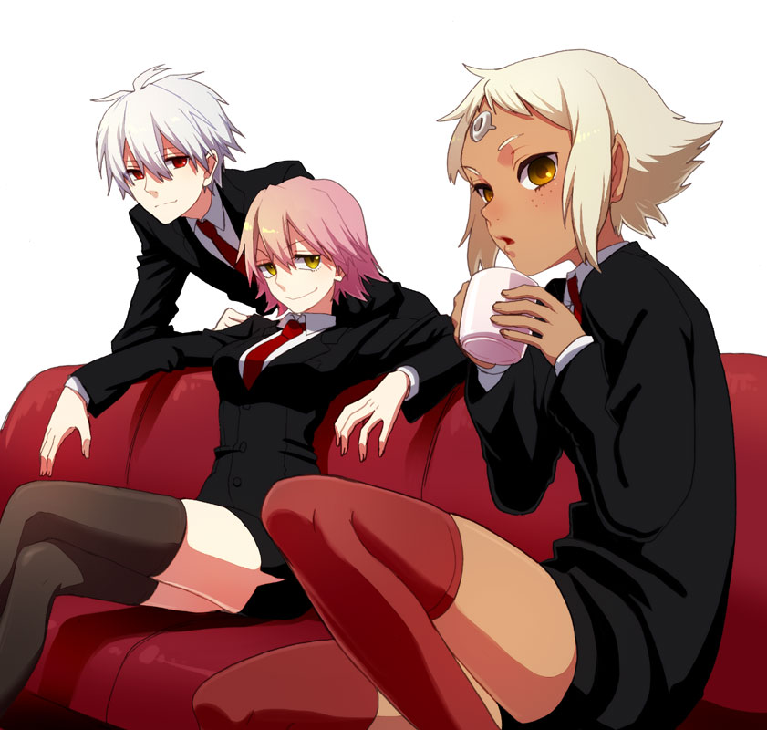 company_connection, crossed_legs, dark_skin, diebuster, evangelion:_2.0_you_can_(not)_advance, flcl, formal, gainax