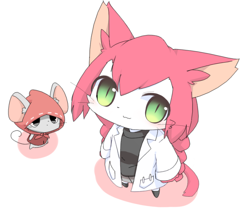 1girl, :3, animal_ears, black_shirt, braid, cat_busters, cat_ears, cat_girl