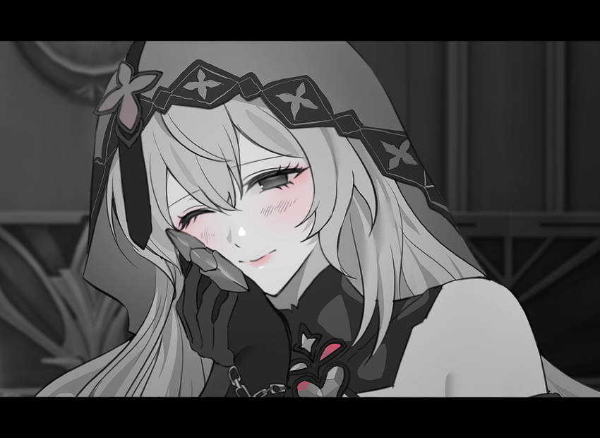 2girls, 9_(hcl9fg), acheron_(honkai:_star_rail), bare_shoulders, black_choker, black_gloves, black_swan_(honkai:_star_rail), blush