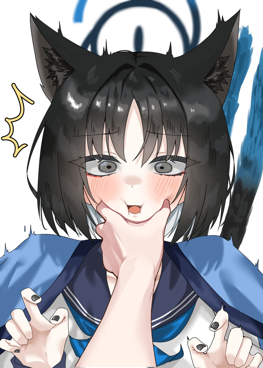 1girl, absurdres, animal_ear_fluff, animal_ears, black_fur, black_hair, black_nails, blue_archive