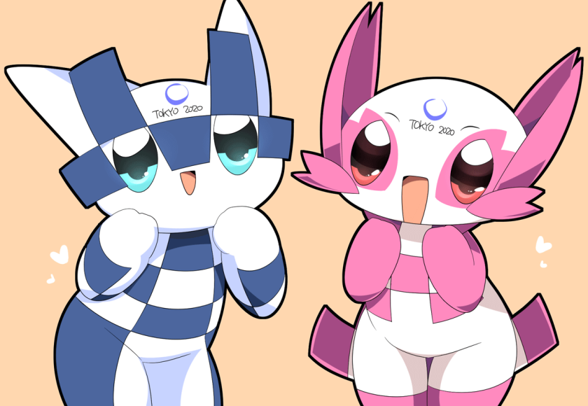 2020, 2020_summer_olympics, :d, blue_eyes, commentary_request, cowboy_shot, creature, heart