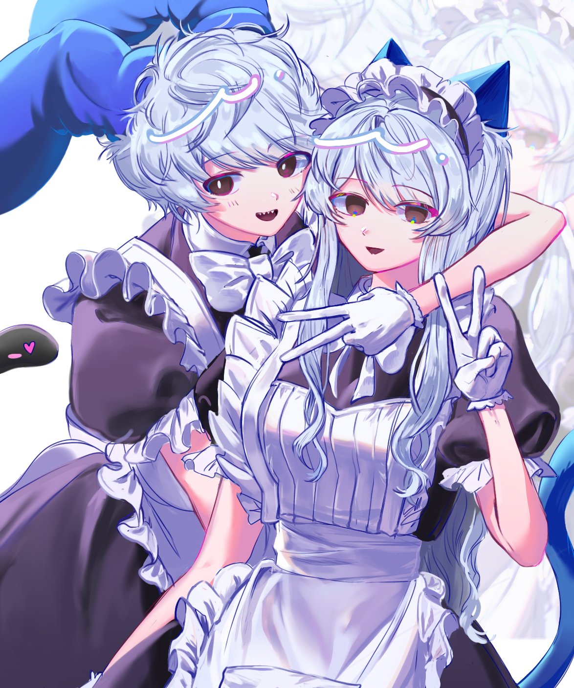 animal_ears, blue_hair, cat_ears, cat_tail, gloves, gochi_teach, highres, humanization