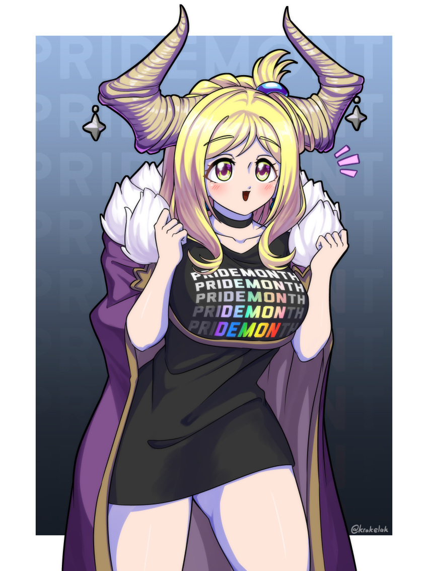 1girl, absurdres, black_choker, black_shirt, blonde_hair, border, cape, choker