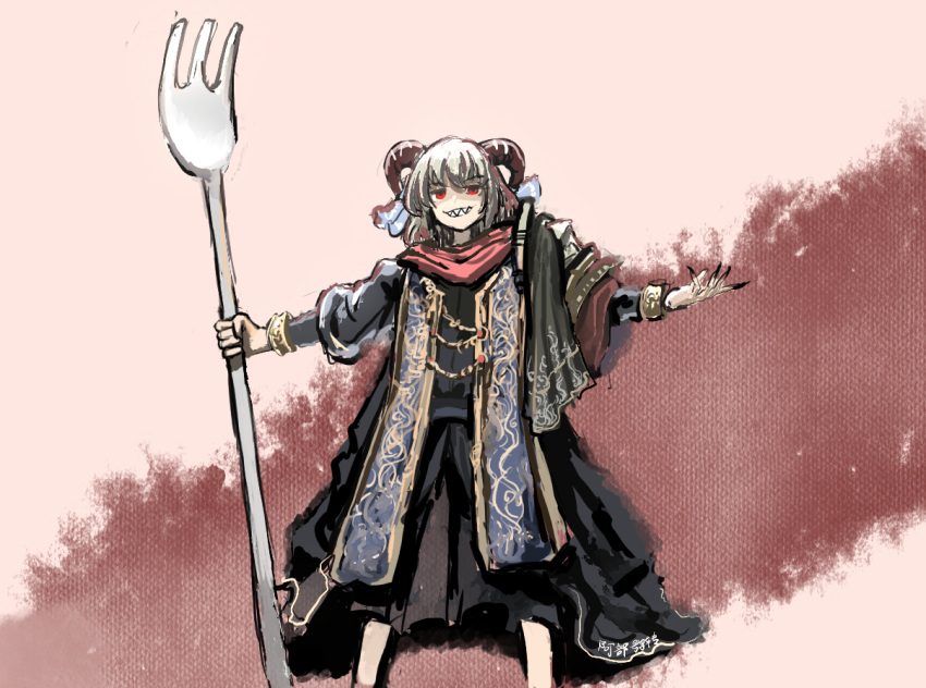 1girl, alternate_costume, commentary, cosplay, elden_ring, english_commentary, holding, holding_spork
