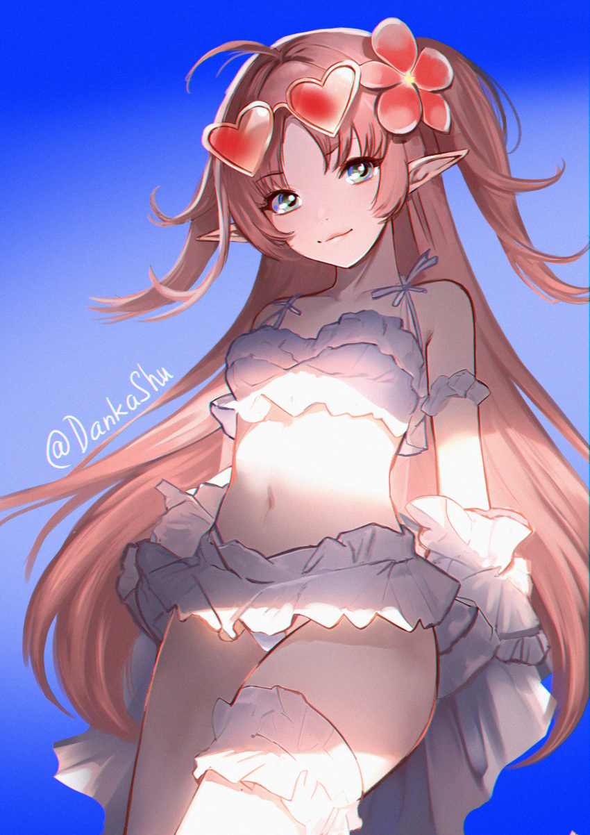 absurdres, arknights, bead_anklet, bikini, brown-tinted_eyewear, dankashu, earrings, eyewear_on_head