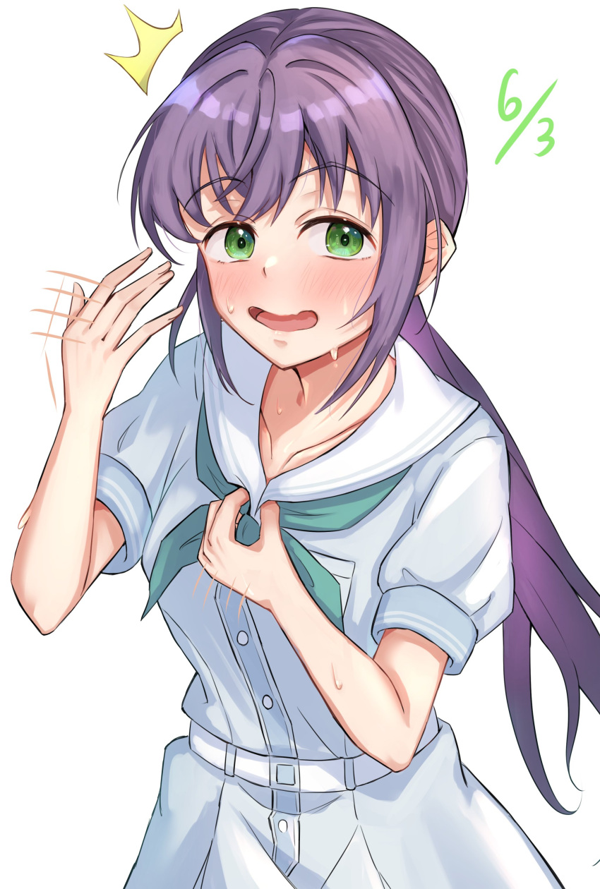 1girl, ^^^, absurdres, aqua_neckerchief, blush, collarbone, commentary_request, dated