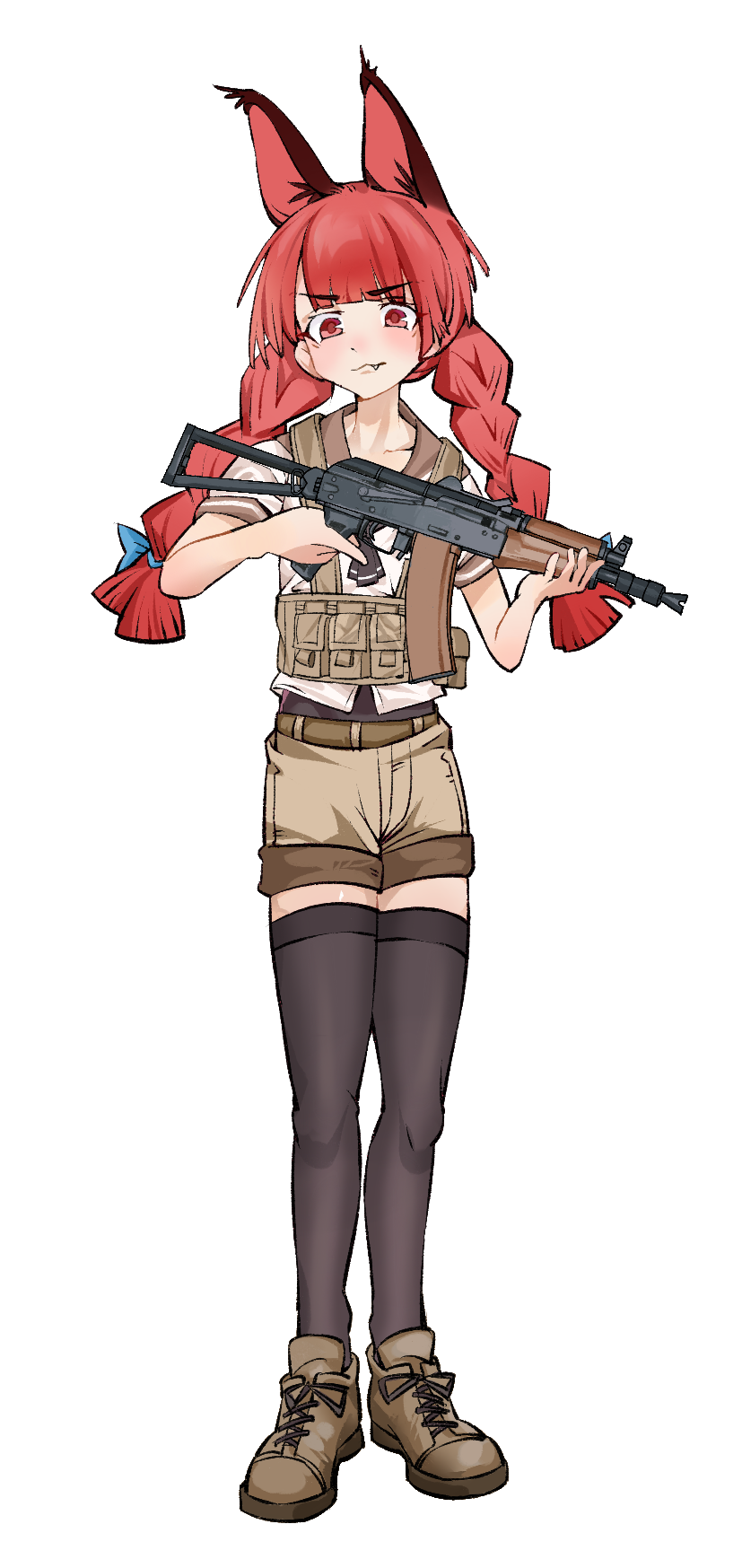 1girl, alternate_costume, animal_ears, black_thighhighs, blunt_bangs, braid, brown_footwear, brown_haori