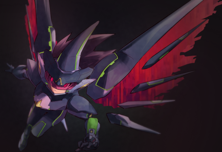 1boy, armor, black_ace_(mega_man), black_armor, black_background, black_helmet, brown_hair, dark_background