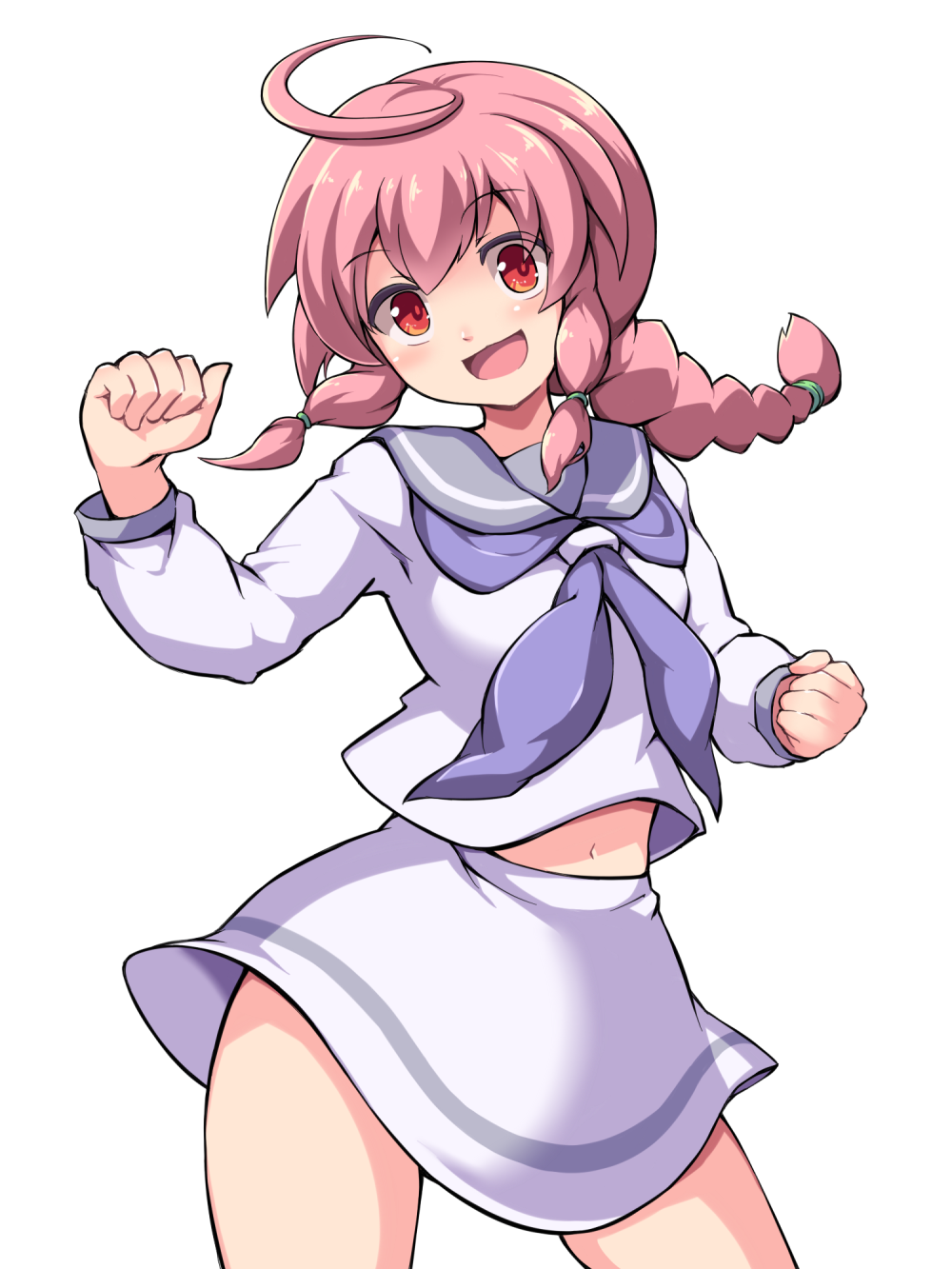 100_percent_orange_juice, 1girl, ahoge, blue_sailor_collar, blush, braid, commentary_request, contrapposto