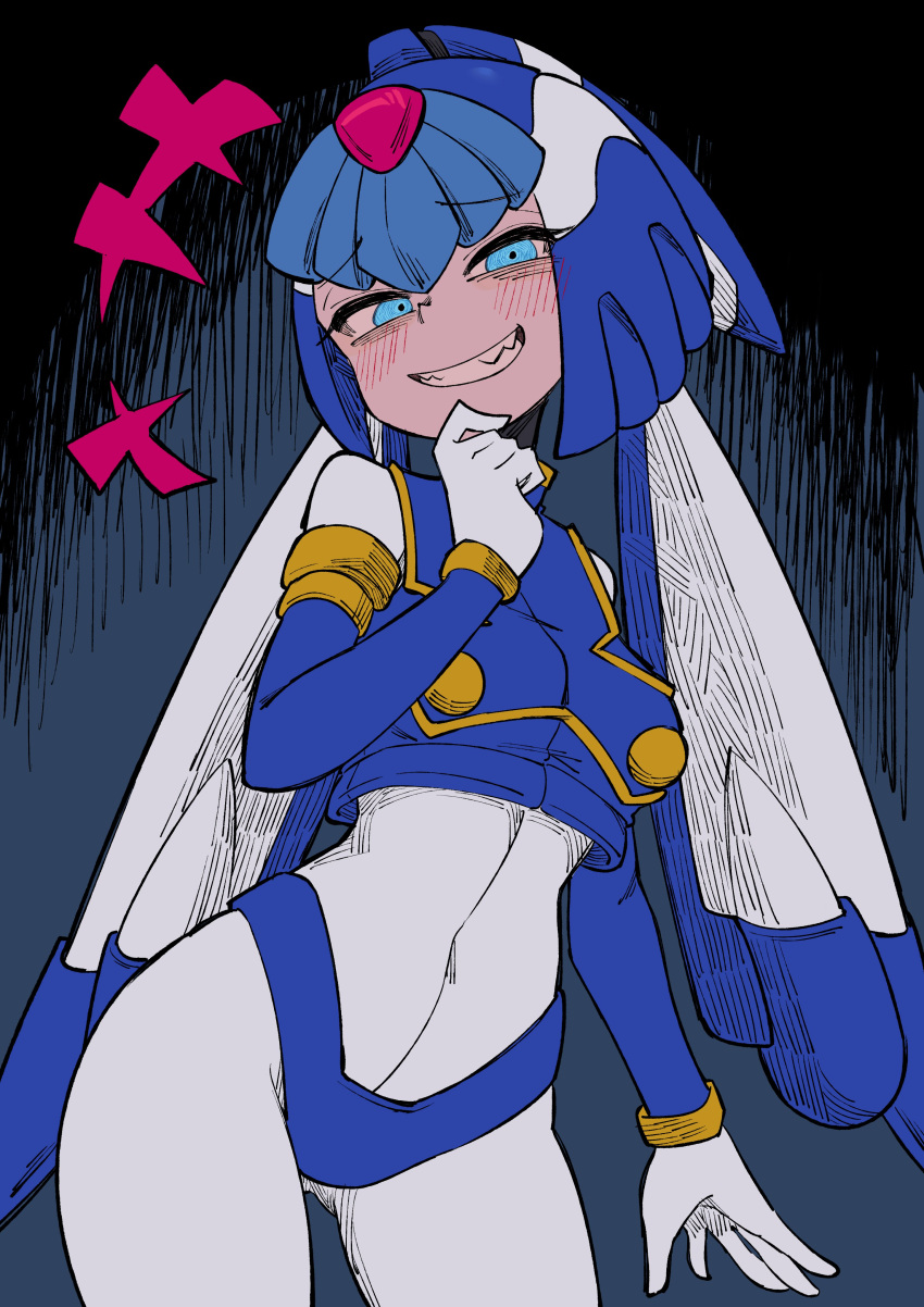 1girl, absurdres, android, armor, blue_armor, blue_eyes, blue_helmet, blue_sleeves