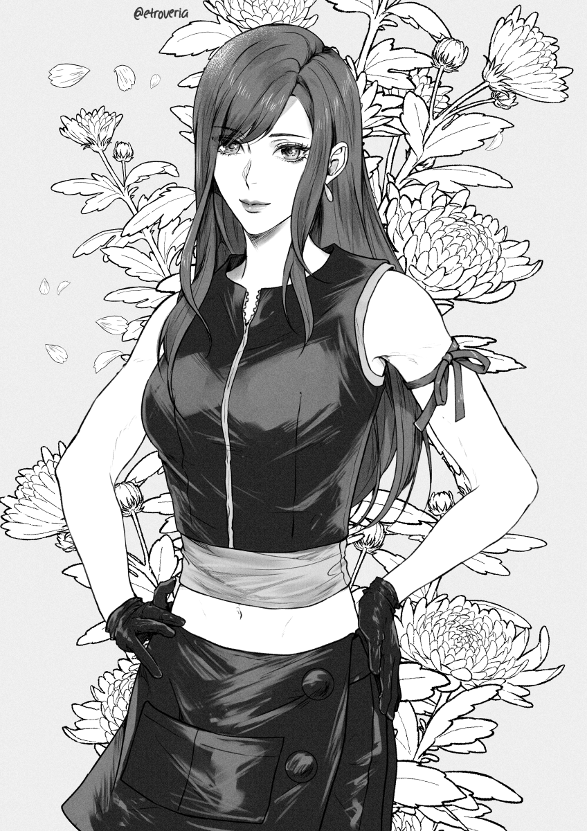 1girl, apron, arm_ribbon, bare_shoulders, black_apron, black_gloves, black_vest, breasts
