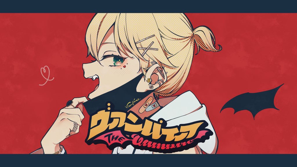 1boy, blonde_hair, blue_eyes, fangs, hair_ornament, heart, kagamine_len, long_hair