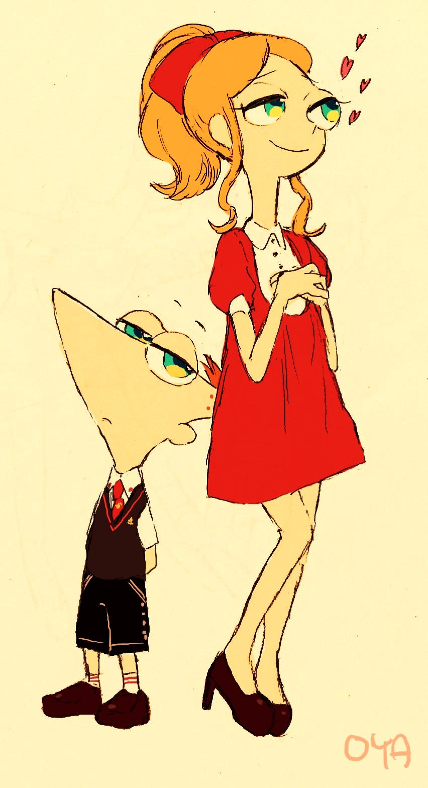 1girl, alternate_costume, blue_eyes, bow, brother_and_sister, candace_gertrude_flynn, child, dress