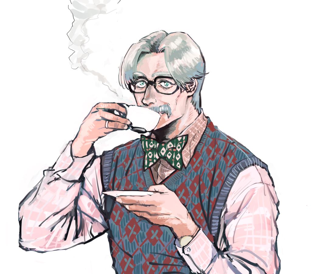 1boy, ahiru_pyaan, argyle_clothes, argyle_sweater_vest, black-framed_eyewear, bow, bowtie, collared_shirt