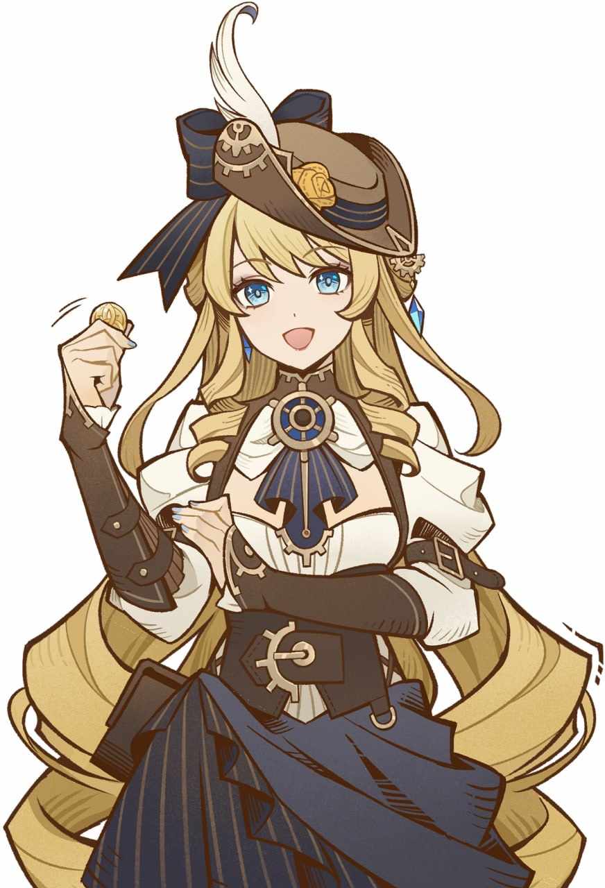 1girl, alternate_costume, artemis_(moonelysium), blonde_hair, blue_bow, blue_eyes, blue_gemstone, blue_nails