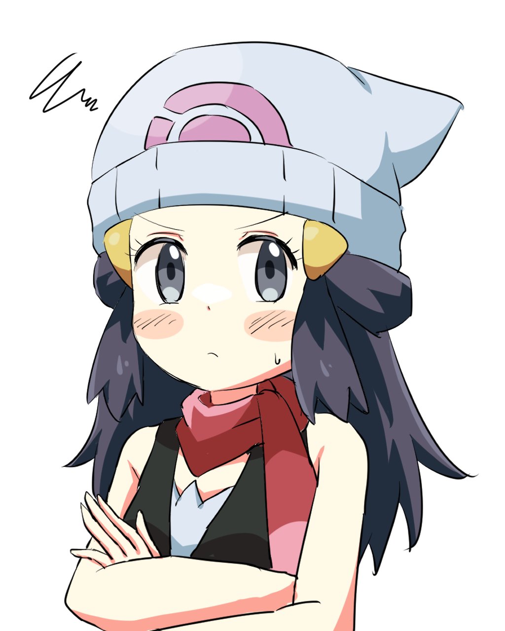 1girl, annoyed, black_dress, black_eyes, black_hair, blush_stickers, closed_mouth, cocoa_(p_cocoa_f)