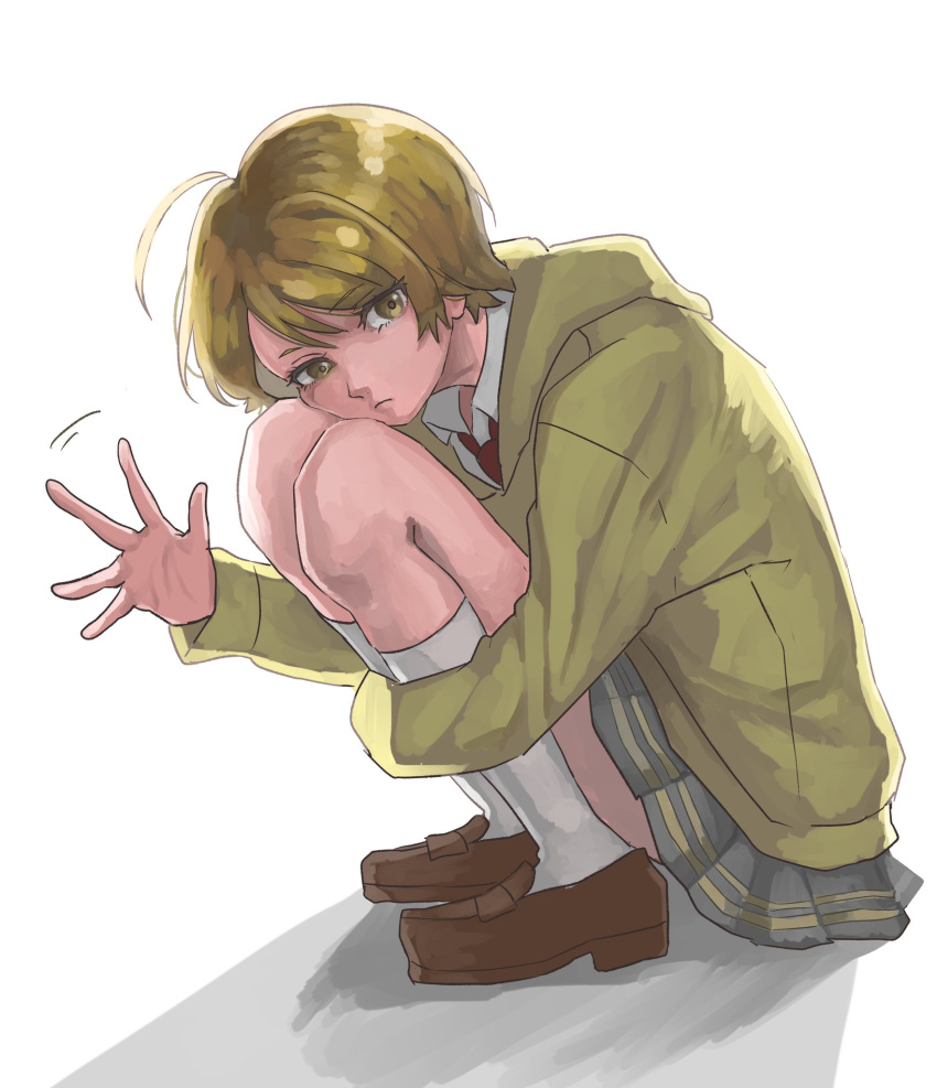 1girl, ahoge, blonde_hair, closed_mouth, from_side, gloom_(expression), highres, hood