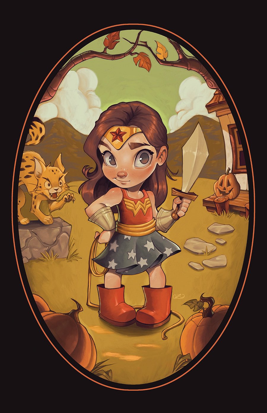 1girl, aged_down, autumn_leaves, black_hair, boots, bracelet, cheetah, child