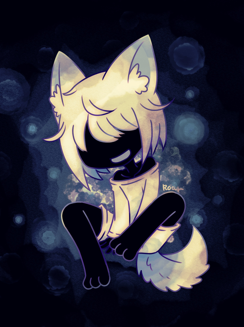 1girl, animal_ear_fluff, animal_ears, bare_shoulders, black_background, black_skin, blonde_hair, collarbone