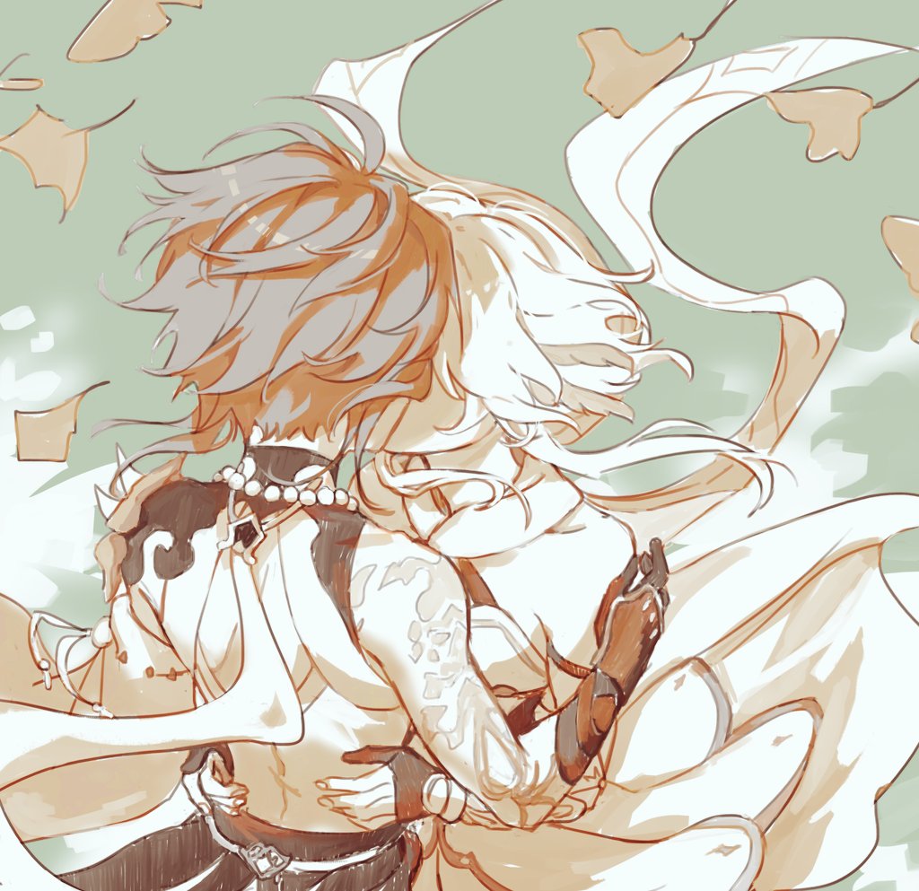 1boy, 1girl, ahoge, arm_tattoo, black_gloves, black_hair, blonde_hair, couple