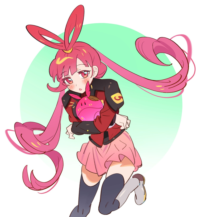 1girl, :o, black_thighhighs, blush, cosplay, crossover, fieeeeee, gundam