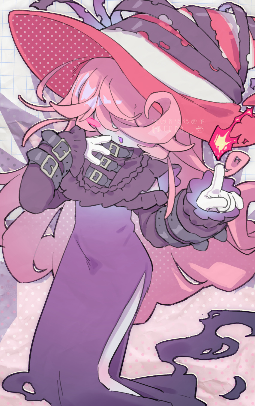 1girl, :d, absurdres, belt, blush_stickers, colored_skin, curly_hair, dress
