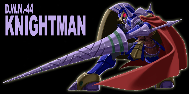 armor, cape, english, glowing_eyes, knight, knightman, lance, mega_man_(classic)