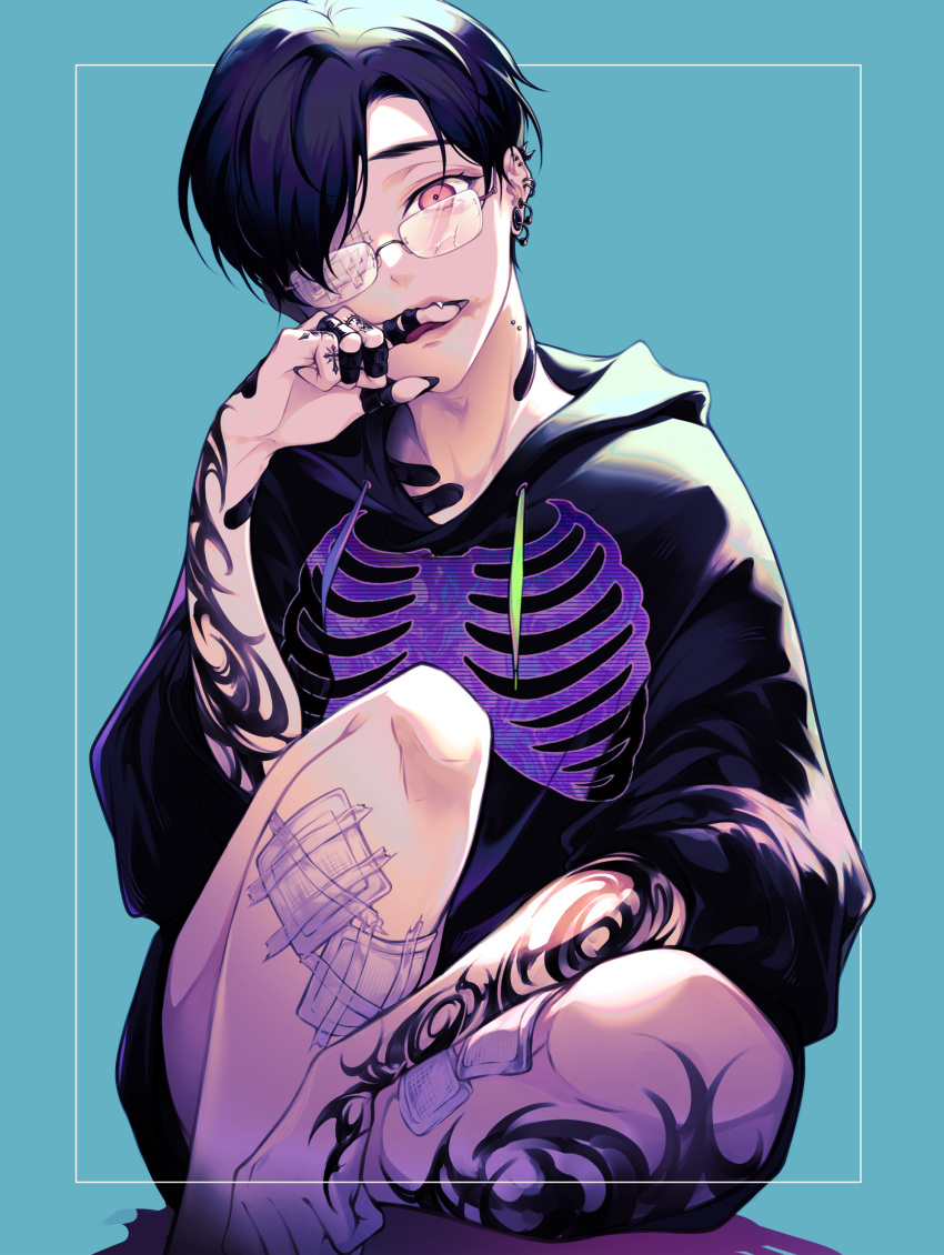 1boy, absurdres, aki_(xxparadexx), arm_tattoo, bandaid, bandaid_on_arm, bandaid_on_chest, bandaid_on_neck