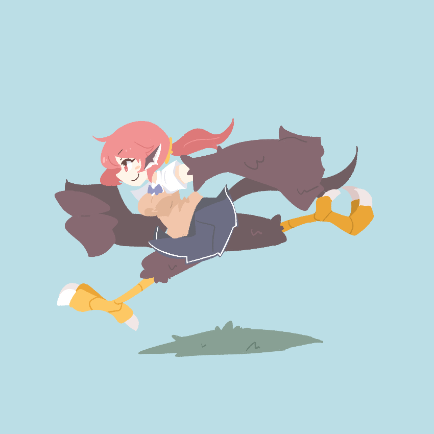 1girl, animal_ears, big_o_pants, bird_ears, bird_legs, black_feathers, black_skirt, black_wings