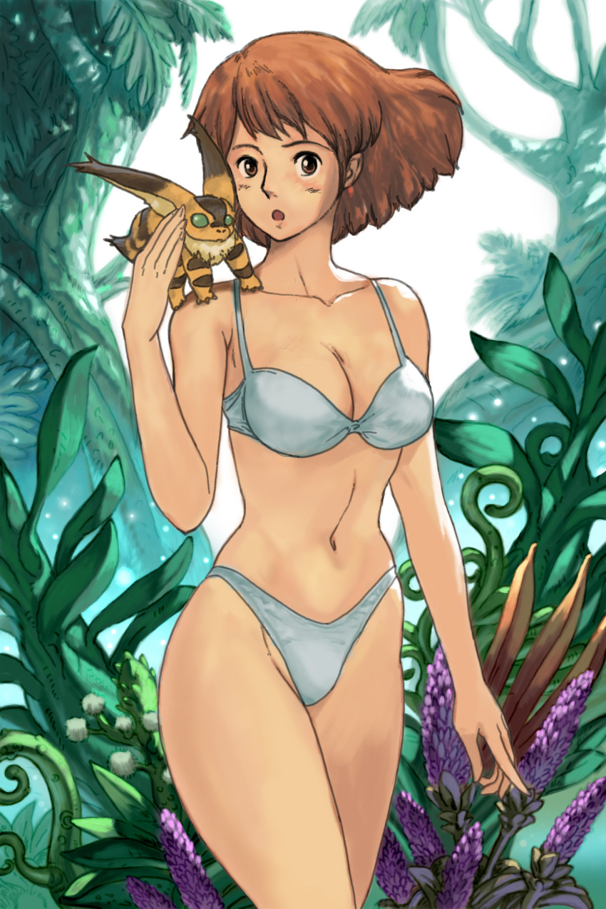 brown_eyes, brown_hair, ghibli, highres, kaze_no_tani_no_nausicaa, nausicaa, oggy_(oggyoggy), plant