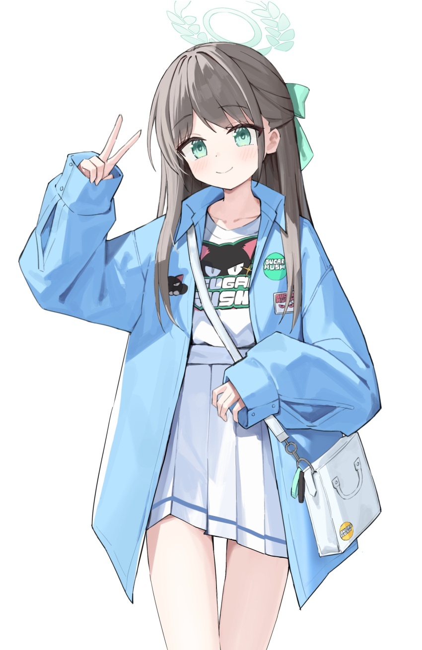 1girl, absurdres, airi_(band)_(blue_archive), airi_(blue_archive), blue_archive, brown_hair, green_eyes, green_halo