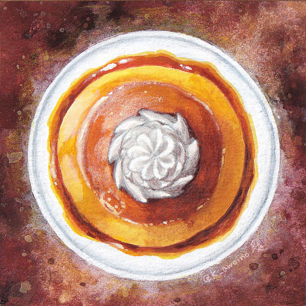awoino, food, food_focus, no_humans, original, plate, pudding, traditional_media