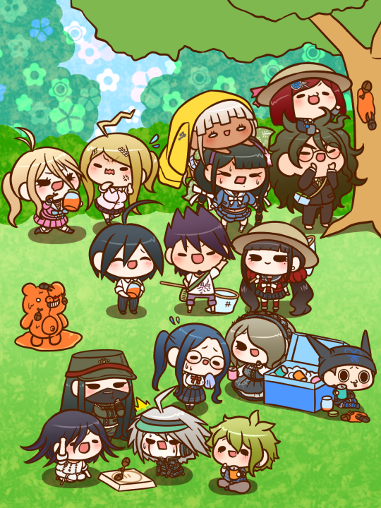 6+boys, 6+girls, ^^^, ^_^, absurdly_long_hair, ahoge, akamatsu_kaede, alternate_hairstyle