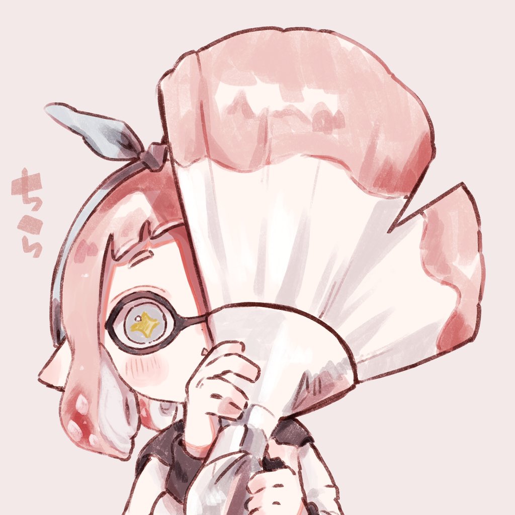 +_+, 1girl, bandana, blue_bandana, dot_nose, grey_background, grey_eyes, inkling