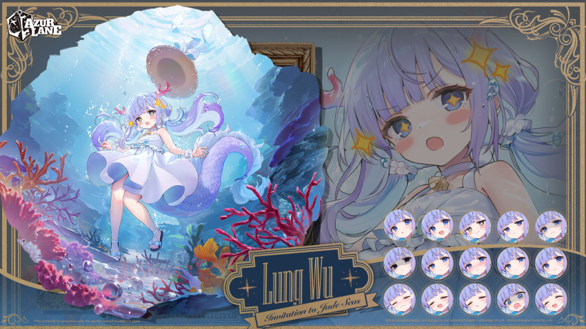 1girl, air_bubble, azur_lane, bare_shoulders, black_footwear, blank_eyes, blue_eyes, blue_hair