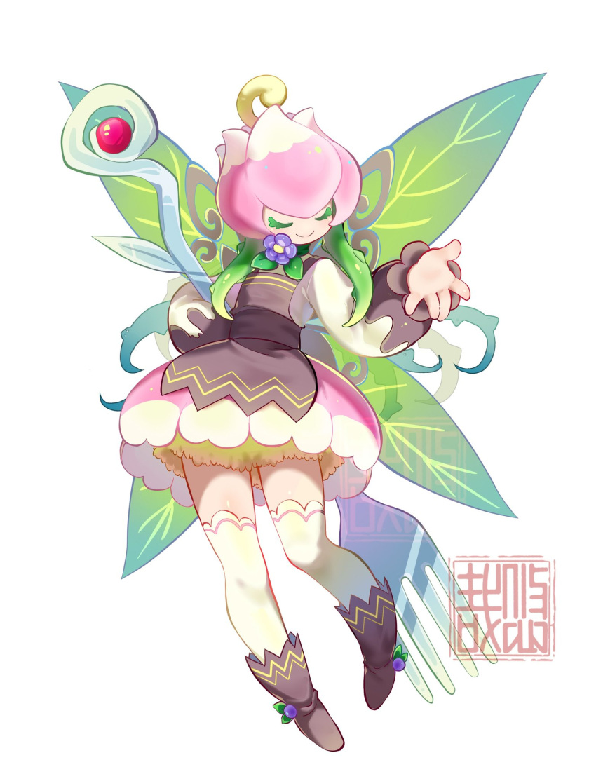 1girl, alternate_costume, apron, black_apron, closed_eyes, digimon, digimon_(creature), dress