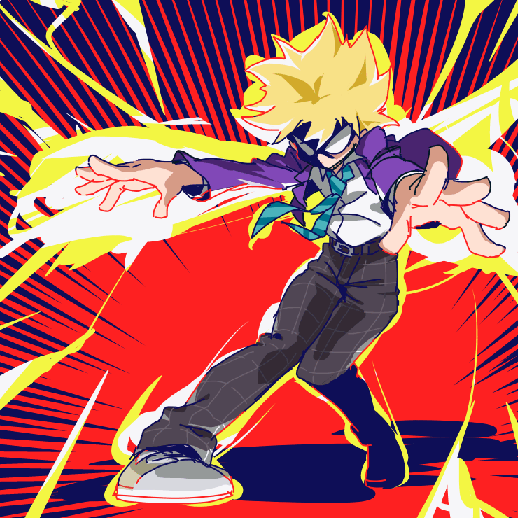 1boy, aqua_necktie, belt, blonde_hair, energy, full_body, hanazawa_teruki, jacket