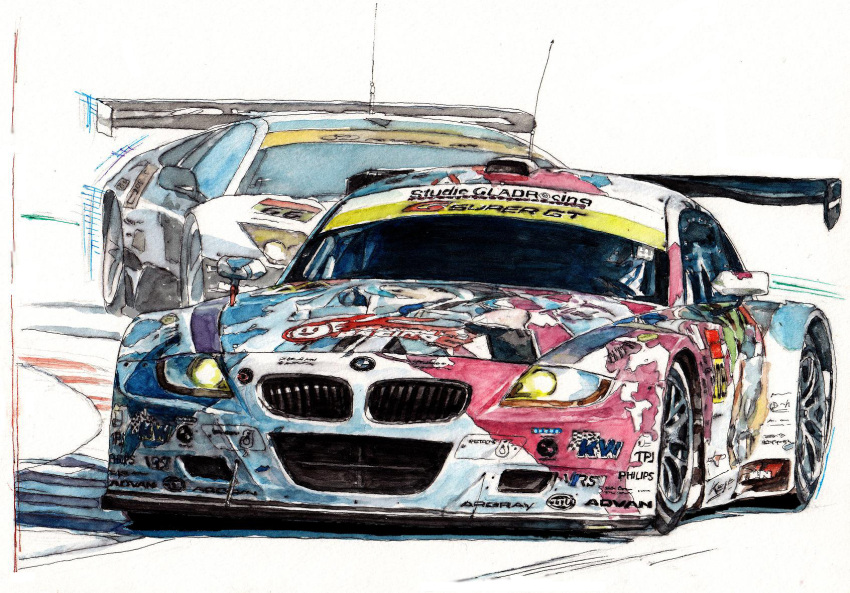 advan, bmw_z4, car, goodsmile_racing, hatsune_miku, highres, itasha, lamborghini