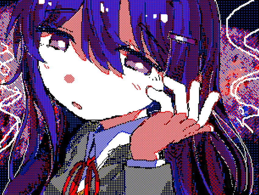 1girl, absurdres, blazer, check_medium, collared_shirt, commentary_request, doki_doki_literature_club, flipnote_studio_(medium)