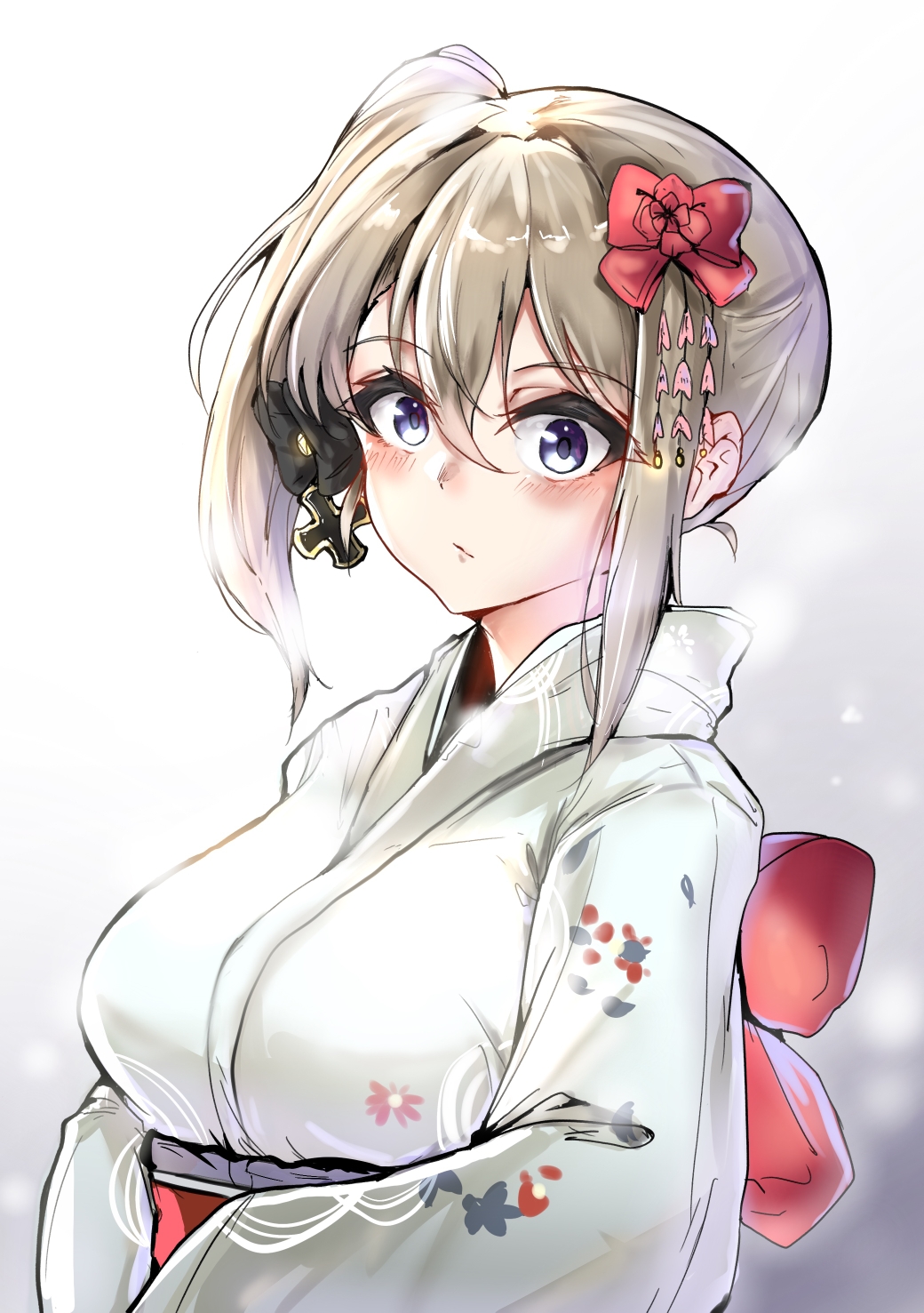 1girl, alternate_costume, alternate_hairstyle, azur_lane, black_bow, blonde_hair, blue_eyes, bow